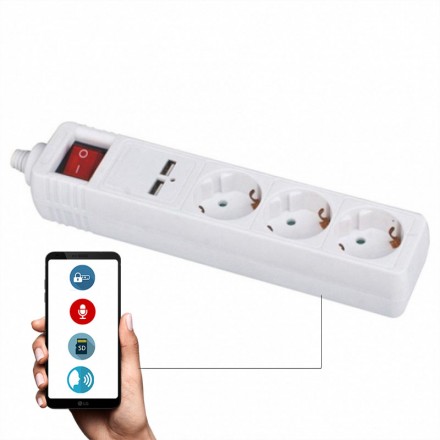 Reportofon si Microfon GSM 4G NanoSim Integrat in Prelungitor 220V + USB - Control prin Aplicatie iOS / Android [MI5]